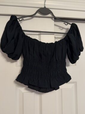 Abercrombie & Fitch Black Puff Sleeve Smocked Peplum Top